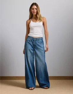 AE77 Premium Super Wide Side Stripe Jean Medium Wash