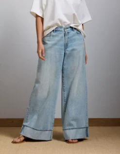 AE77 Premium Super Wide Cuffed Jean Light Wash -American Eagle Fashion 7302 4600 915 d2