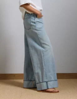 AE77 Premium Super Wide Cuffed Jean Light Wash -American Eagle Fashion 7302 4600 915 os