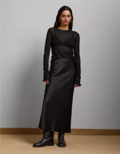 AE77 Premium Satin Slip Skirt Black