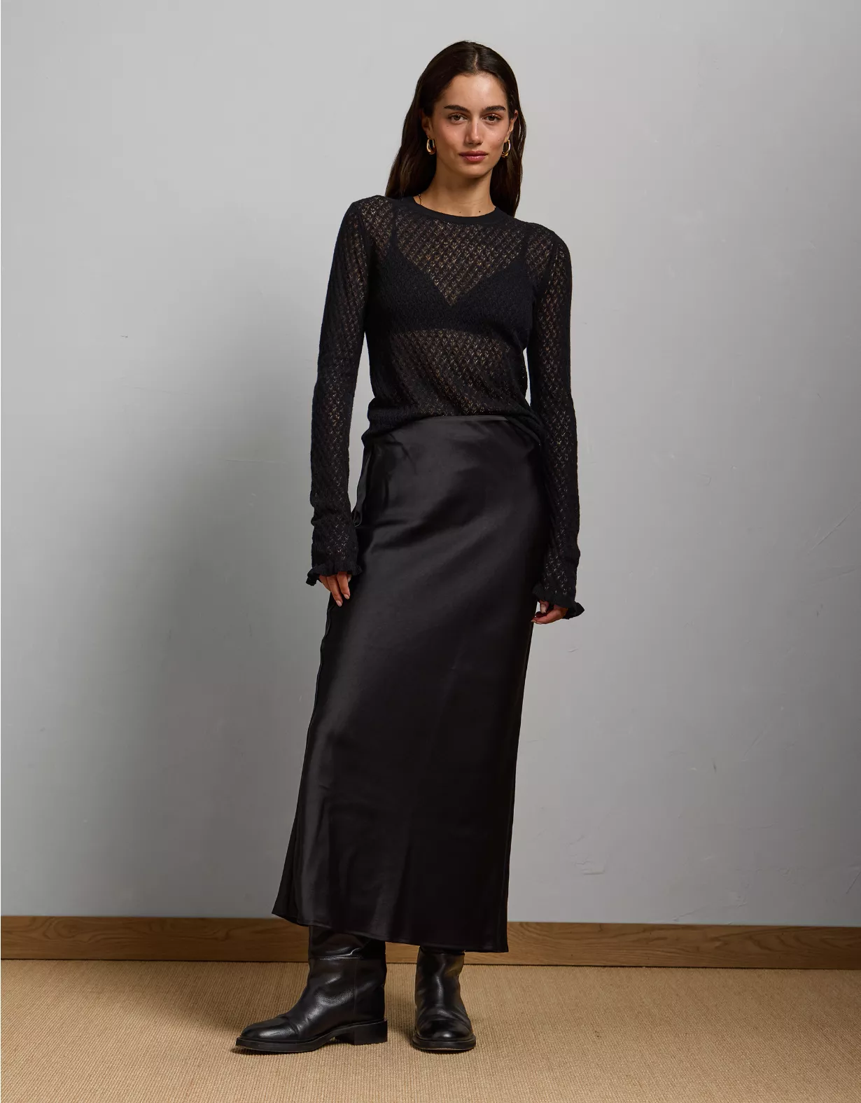 AE77 Premium Satin Slip Skirt Black 1 AE77 Premium Satin Slip Skirt Black