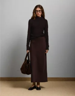 AE77 Premium Satin Slip Skirt Dark Brown