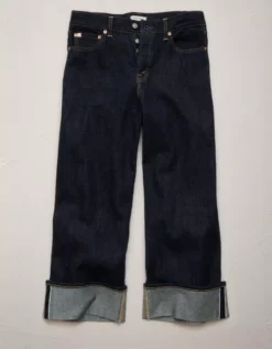 AE77 Premium Wide Crop Cuff Jean Dark Rinse -American Eagle Fashion 7302 4812 534 f