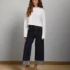 AE77 Premium Wide Crop Cuff Jean Dark Rinse