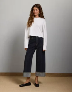 AE77 Premium Wide Crop Cuff Jean Dark Rinse