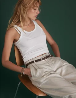 AE77 Premium Pleated Trouser Pant Natural