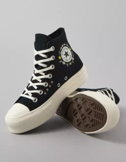 Converse Chuck Taylor All Star Embroidered Flowers High-Top Sneaker Black -American Eagle Fashion 7412 6960 001 d1