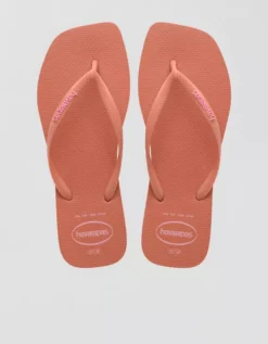 Havaianas Women's Slim Square Logo Pop Up Flip Flops Coral -American Eagle Fashion 7413 2024 199 d1