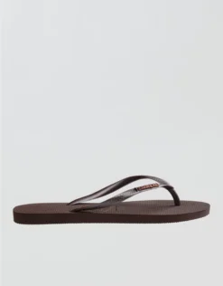 Havaianas Women's Slim Logo Metallic Flip Flops Chocolate