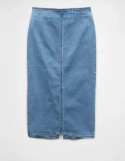 AE Next Level Highest Waist Denim Midi Skirt Light Wash -American Eagle Fashion 8332 4864 915 f