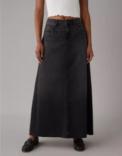 AE To The Floor Denim Maxi Skirt Black