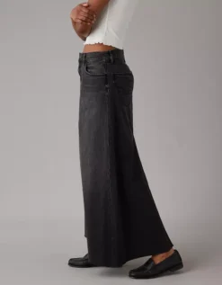 AE To The Floor Denim Maxi Skirt Black -American Eagle Fashion 8332 4879 001 os