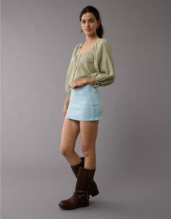 AE Next Level Low-Rise Denim Micro Skort Light Wash