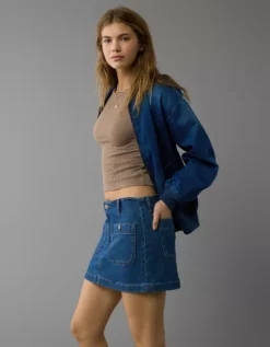 AE Stretch Low-Rise A-Line Denim Mini Skirt Dark Clouds -American Eagle Fashion 8332 5101 086 d1