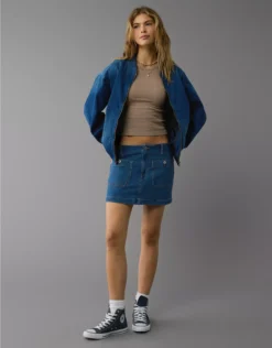 AE Stretch Low-Rise A-Line Denim Mini Skirt Dark Clouds