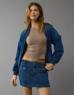 AE Stretch Low-Rise A-Line Denim Mini Skirt Dark Clouds -American Eagle Fashion 8332 5101 086 os