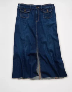 AE Low-Rise A-Line Denim Midi Skirt Dark Wash -American Eagle Fashion 8332 5193 896 f