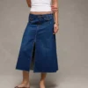 AE Low-Rise A-Line Denim Midi Skirt Dark Wash