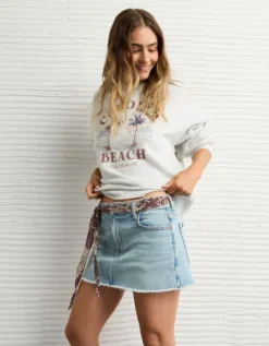 AE Stretch Perfect Denim Mini Skirt Light Wash -American Eagle Fashion 8332 5210 915 os