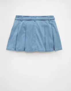 AE High-Waisted Pleated Mini Skirt Light Wash -American Eagle Fashion 8332 5337 915 b