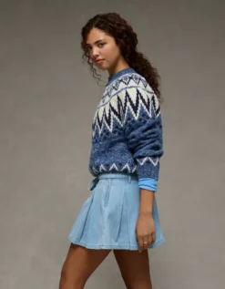 AE High-Waisted Pleated Mini Skirt Light Wash -American Eagle Fashion 8332 5337 915 os