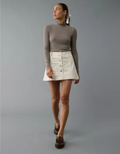 AE High-Waisted A-Line Corduroy Mini Skirt Frosty Cream