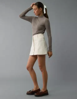 AE High-Waisted A-Line Corduroy Mini Skirt Frosty Cream -American Eagle Fashion 9332 4916 102 os