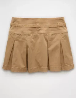 AE Stretch Low-Rise Pleated Mini Skort Camel -American Eagle Fashion 9332 5055 296 b