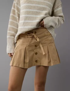 AE Stretch Low-Rise Pleated Mini Skort Camel -American Eagle Fashion 9332 5055 296 d2