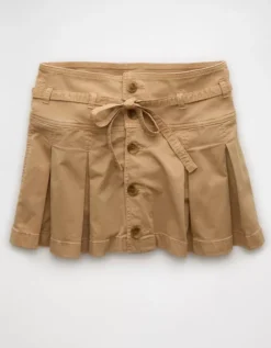 AE Stretch Low-Rise Pleated Mini Skort Camel -American Eagle Fashion 9332 5055 296 f