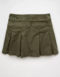 AE Stretch Low-Rise Pleated Mini Skort Olive Moss -American Eagle Fashion 9332 5055 342 b