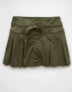 AE Stretch Low-Rise Pleated Mini Skort Olive Moss -American Eagle Fashion 9332 5055 342 f