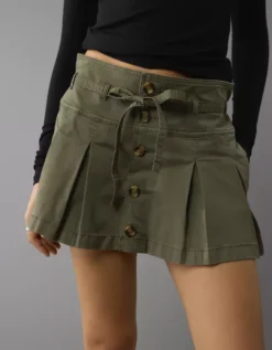 AE Stretch Low-Rise Pleated Mini Skort Olive Moss -American Eagle Fashion 9332 5055 342 os