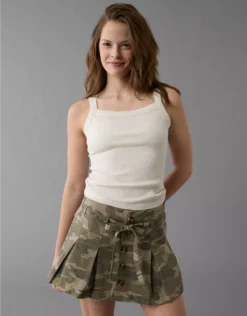 AE Stretch Low-Rise Pleated Camo Mini Skort Multi