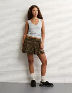 AE Mid-Rise Pleated Camo Skort Traditional Camo -American Eagle Fashion 9332 5328 966 os
